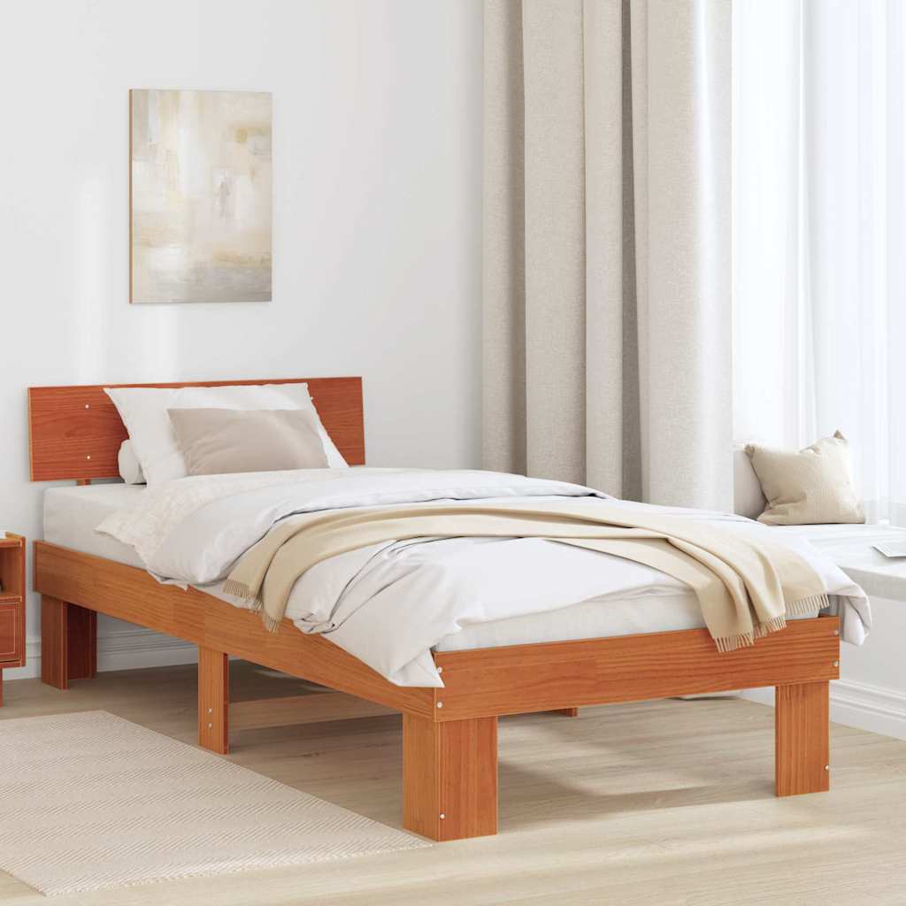 Cadre de lit avec tête de lit Brun cire 100 x 200 cm Pin massif - XIOS