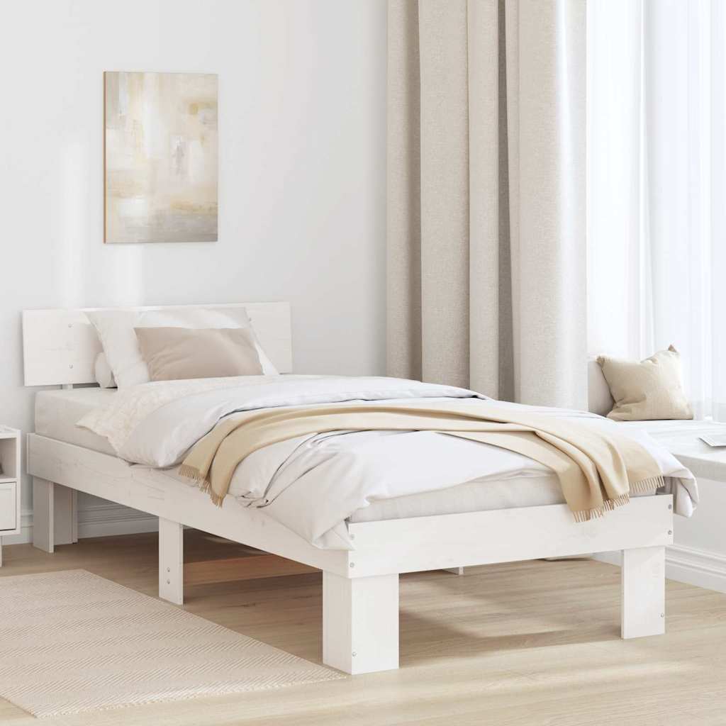 Cadre de lit avec tête de lit Blanc 90 x 200 cm Pin massif - XIOS
