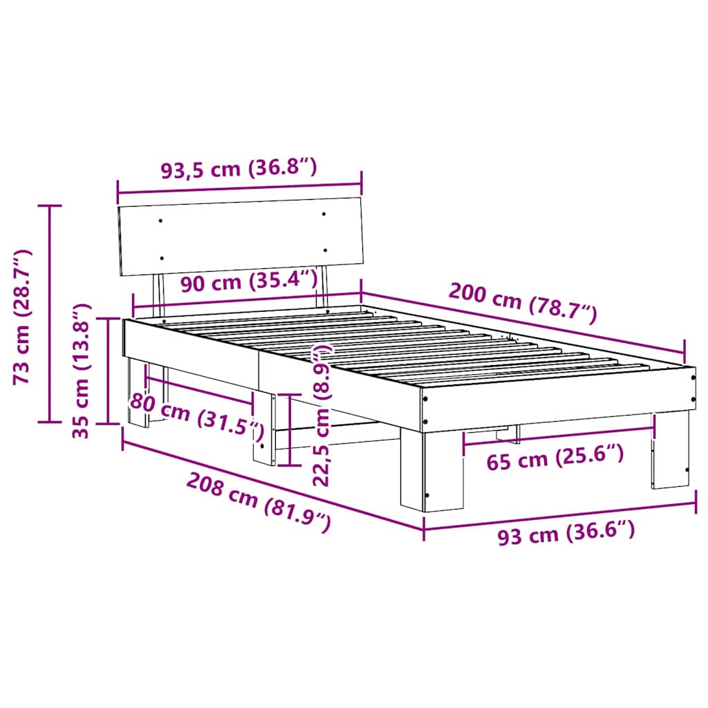 Cadre de lit avec tête de lit Blanc 90 x 200 cm Pin massif - XIOS