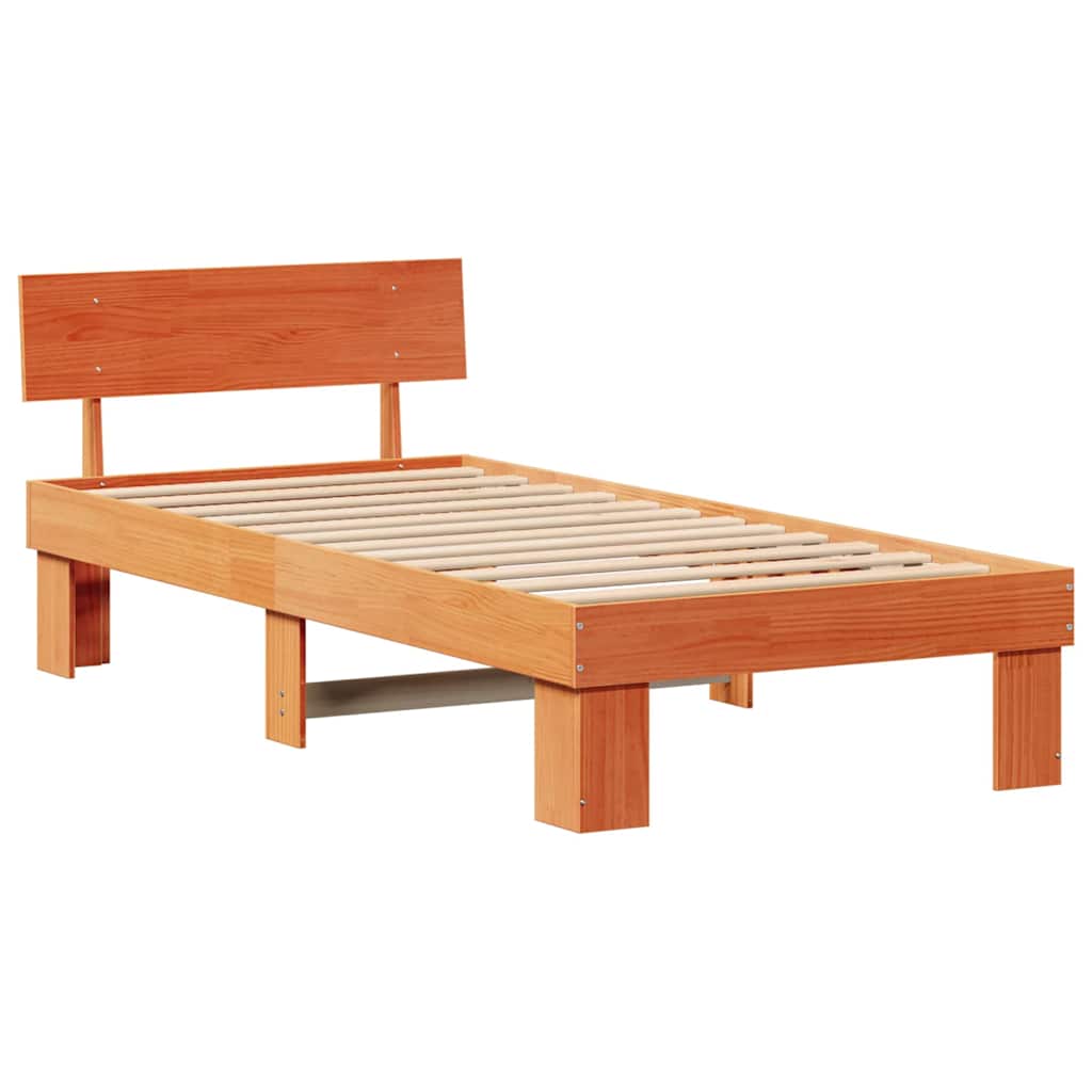 Cadre de lit avec tête de lit Brun cire 90 x 200 cm Pin massif - XIOS
