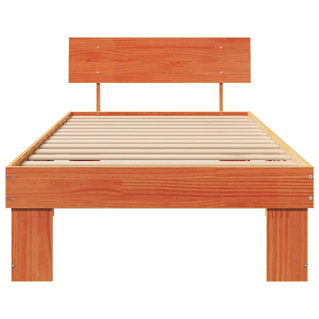 Cadre de lit avec tête de lit Brun cire 90 x 200 cm Pin massif - XIOS