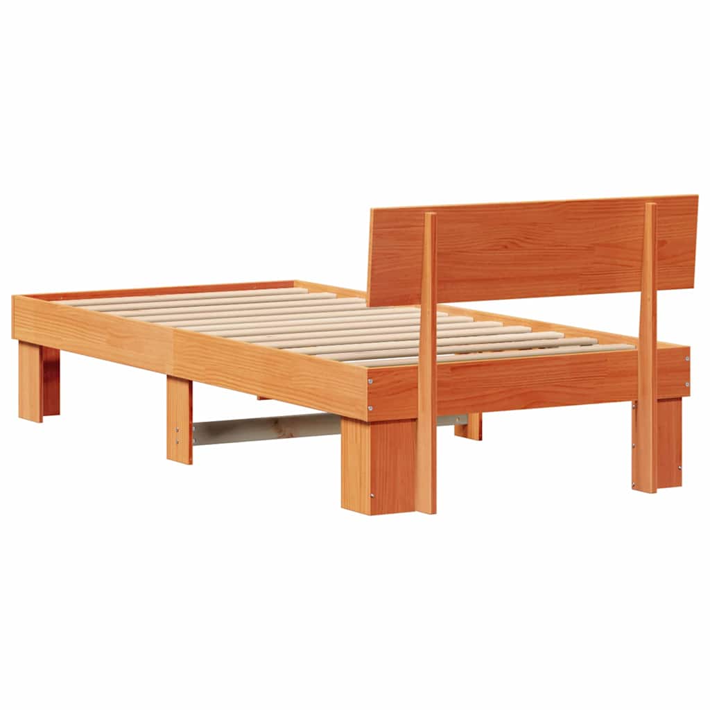 Cadre de lit avec tête de lit Brun cire 75 x 190 cm Pin massif - XIOS