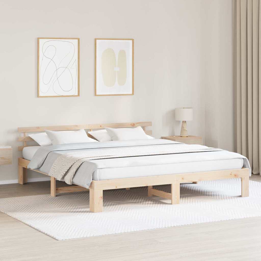 Cadre de lit avec tête de lit Naturel 200 x 200 cm Pin massif - XIOS