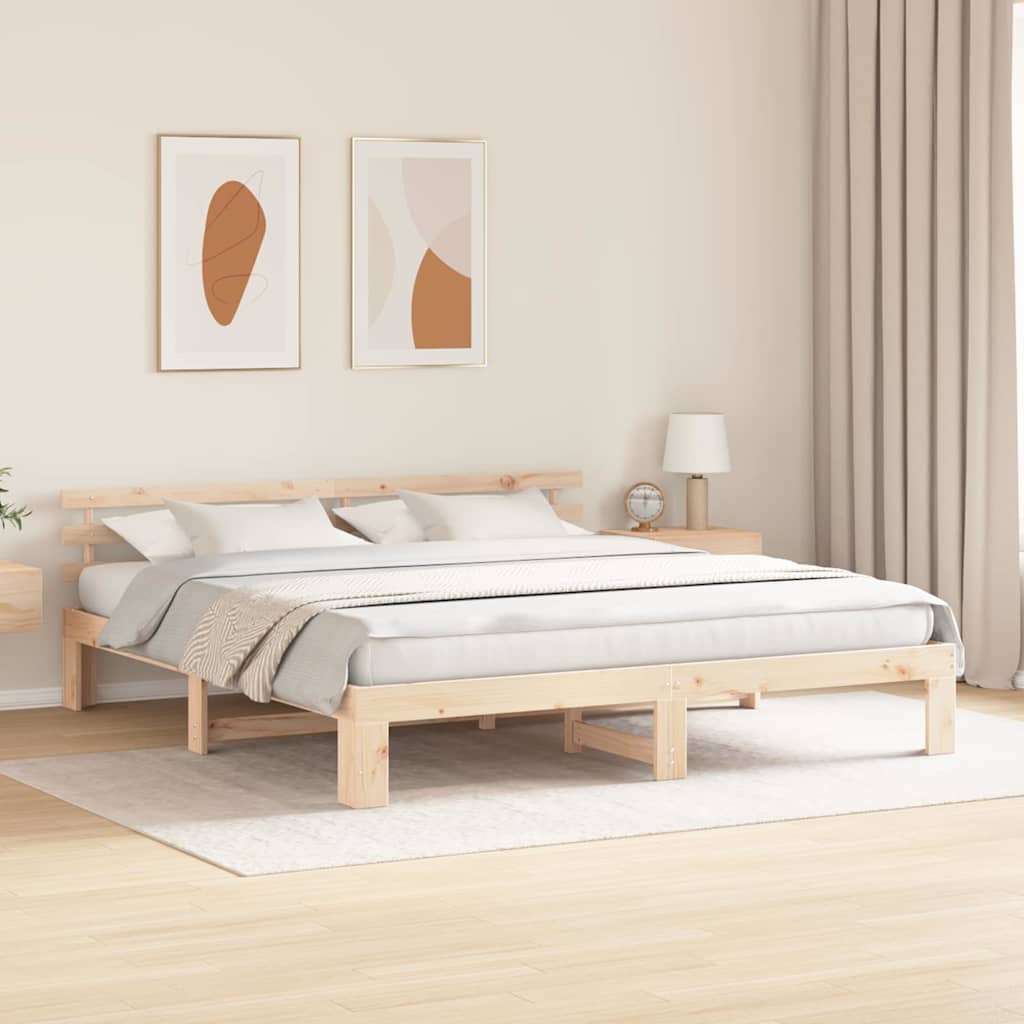 Cadre de lit avec tête de lit Naturel 200 x 200 cm Pin massif - XIOS