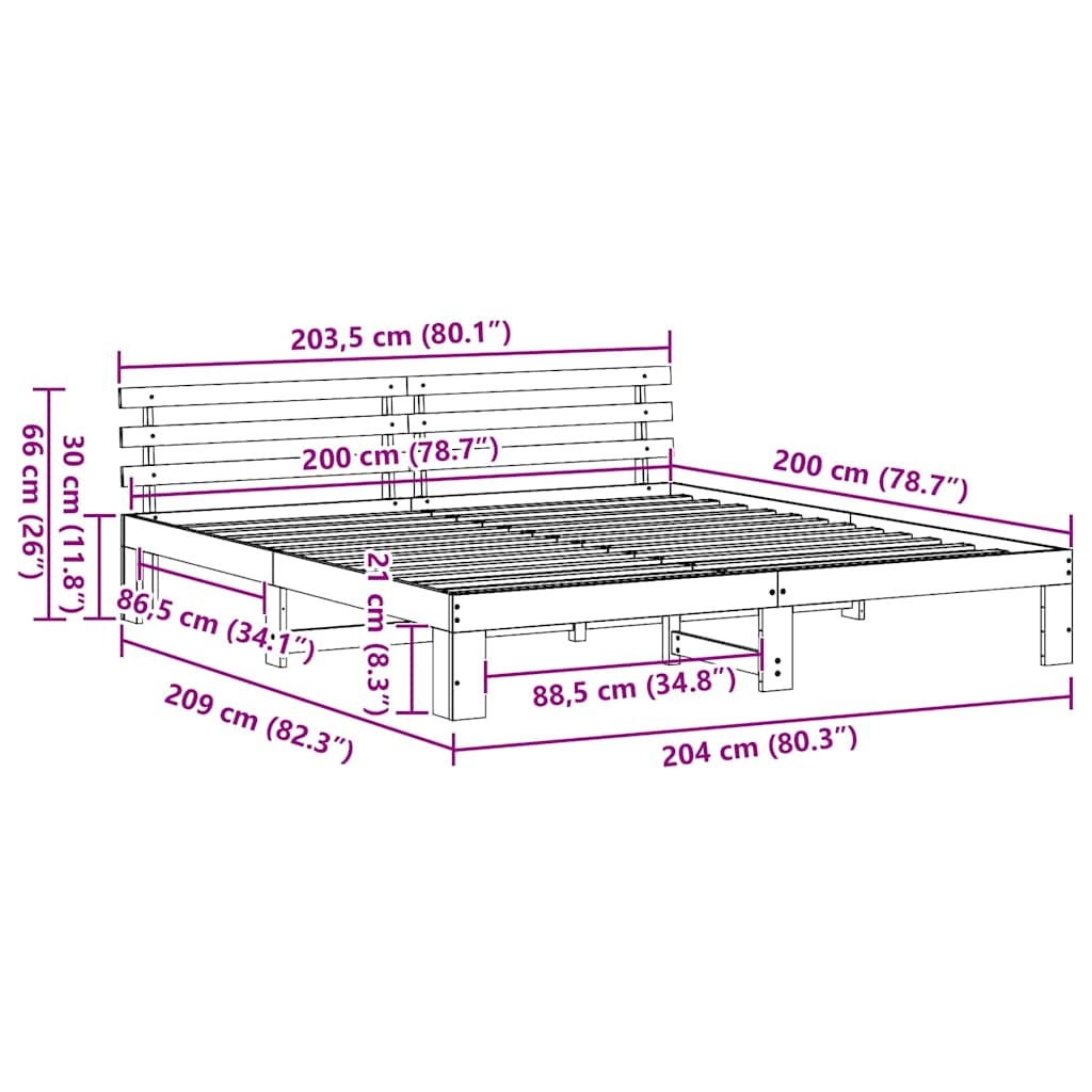 Cadre de lit Marron 200 x 200 cm Bois de pin massif - XIOS