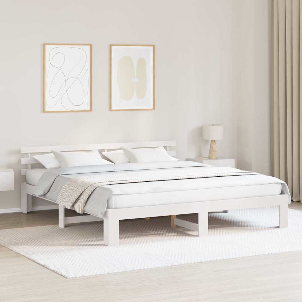 Cadre de lit avec tête de lit Blanc 200 x 200 cm Pin massif - XIOS