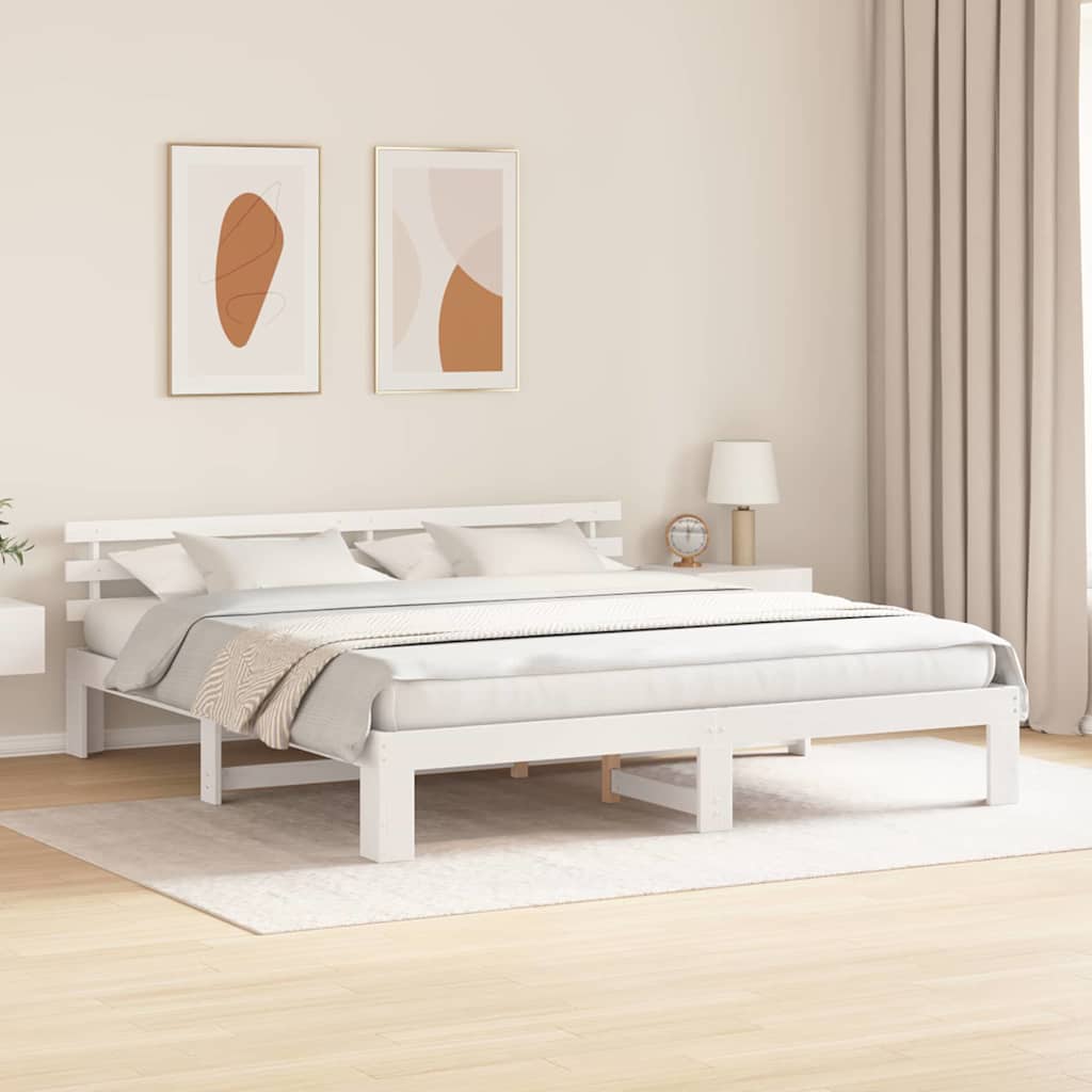 Cadre de lit avec tête de lit Blanc 200 x 200 cm Pin massif - XIOS