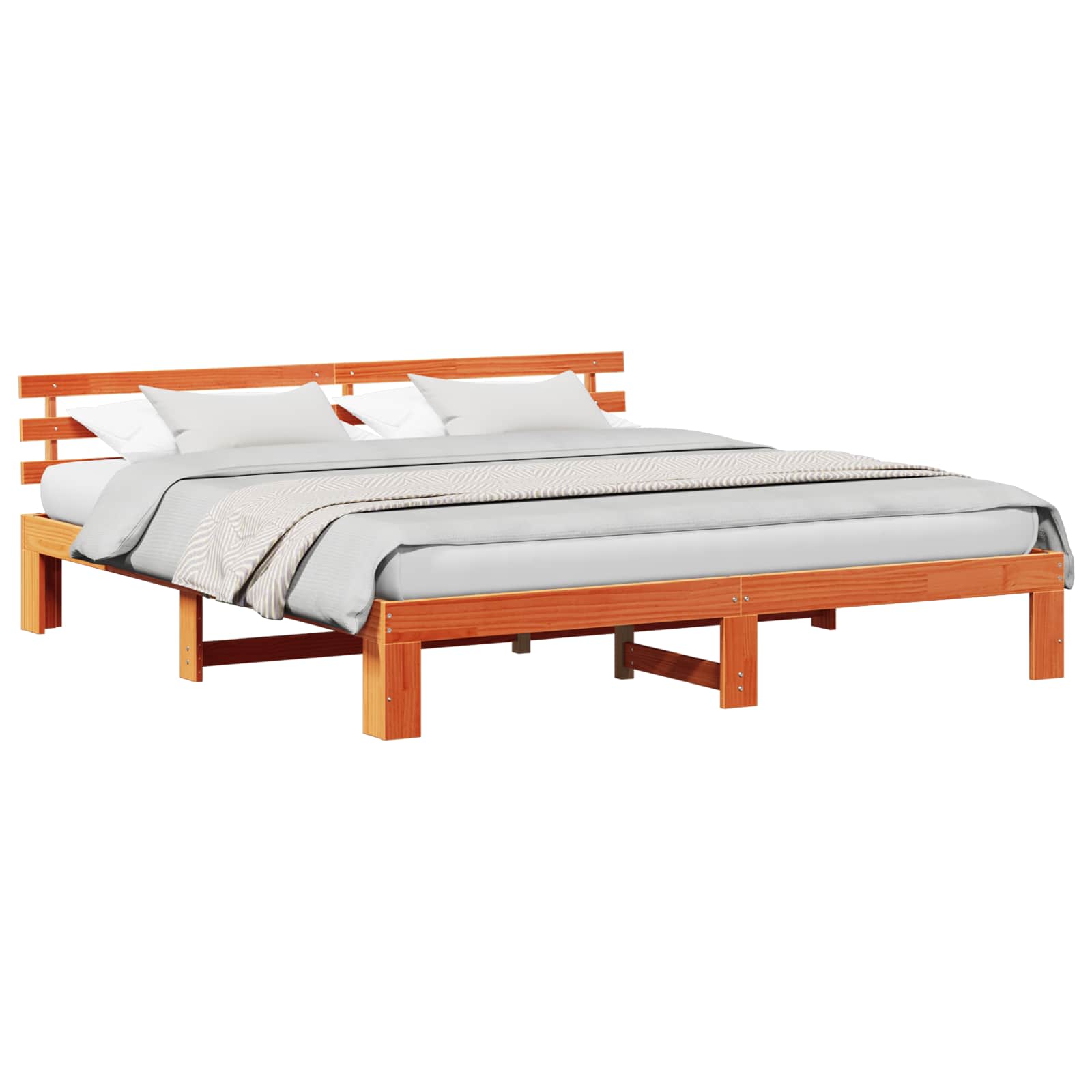 Cadre de lit avec tête de lit Brun cire 200 x 200 cm Pin massif