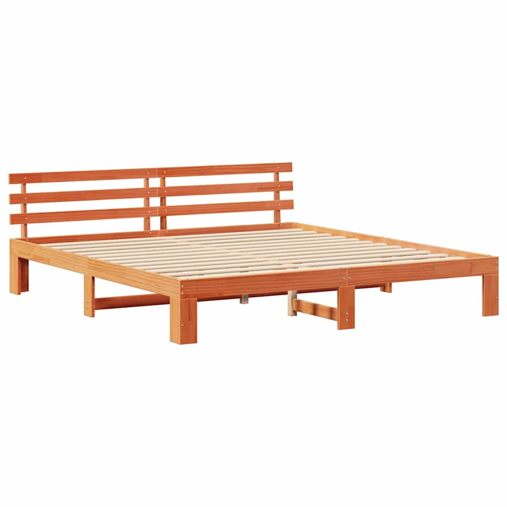 Cadre de lit avec tête de lit Brun cire 200 x 200 cm Pin massif - XIOS