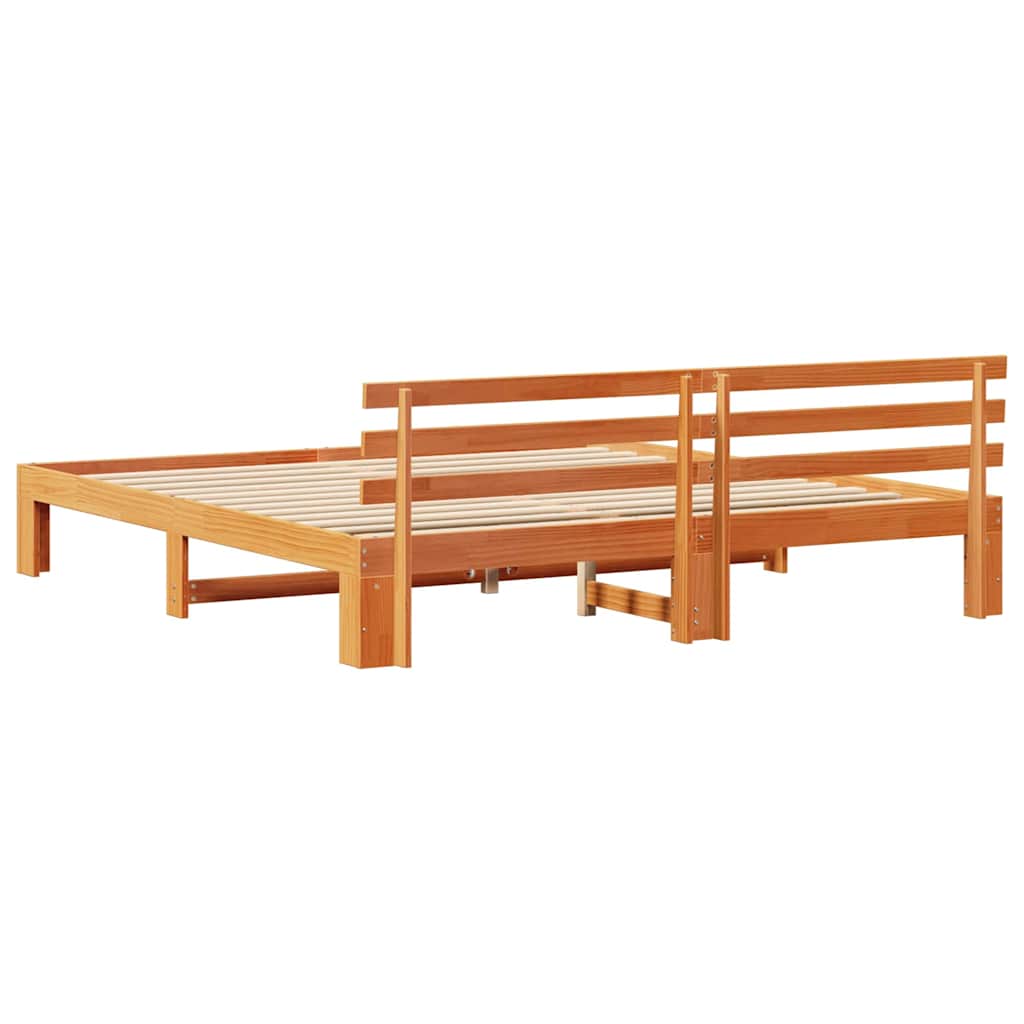 Cadre de lit avec tête de lit Brun cire 200 x 200 cm Pin massif - XIOS