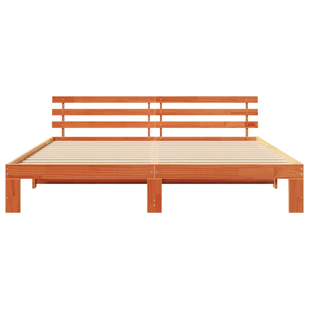Cadre de lit avec tête de lit Brun cire 200 x 200 cm Pin massif - XIOS