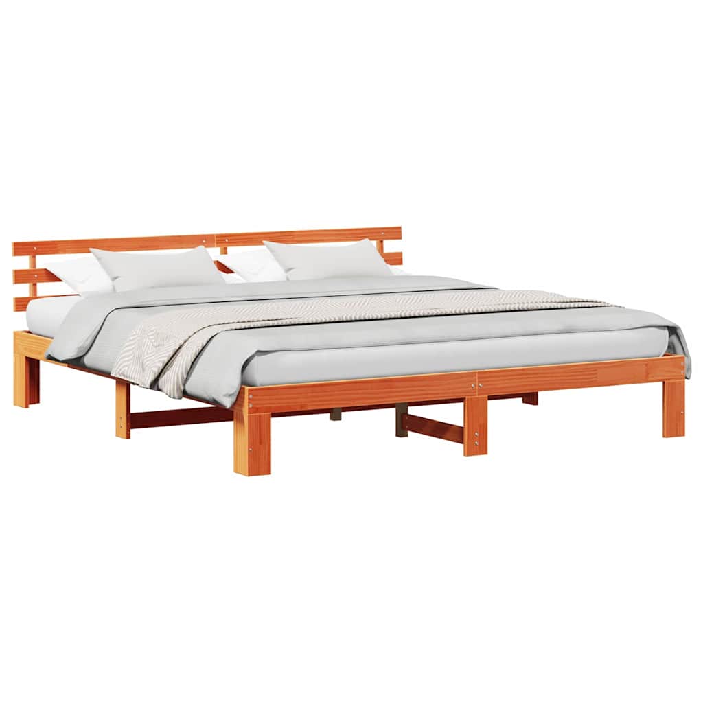 Cadre de lit avec tête de lit Brun cire 200 x 200 cm Pin massif - XIOS