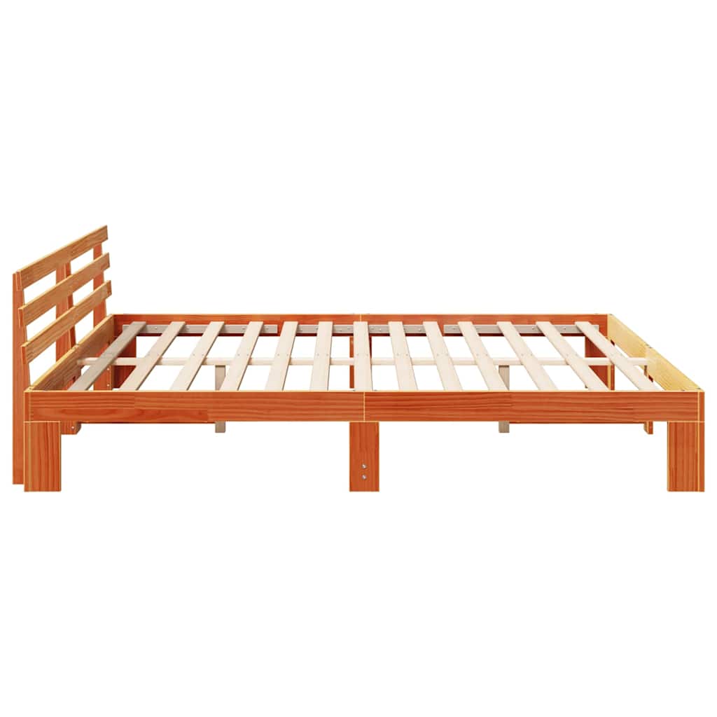 Cadre de lit avec tête de lit Brun cire 200 x 200 cm Pin massif - XIOS