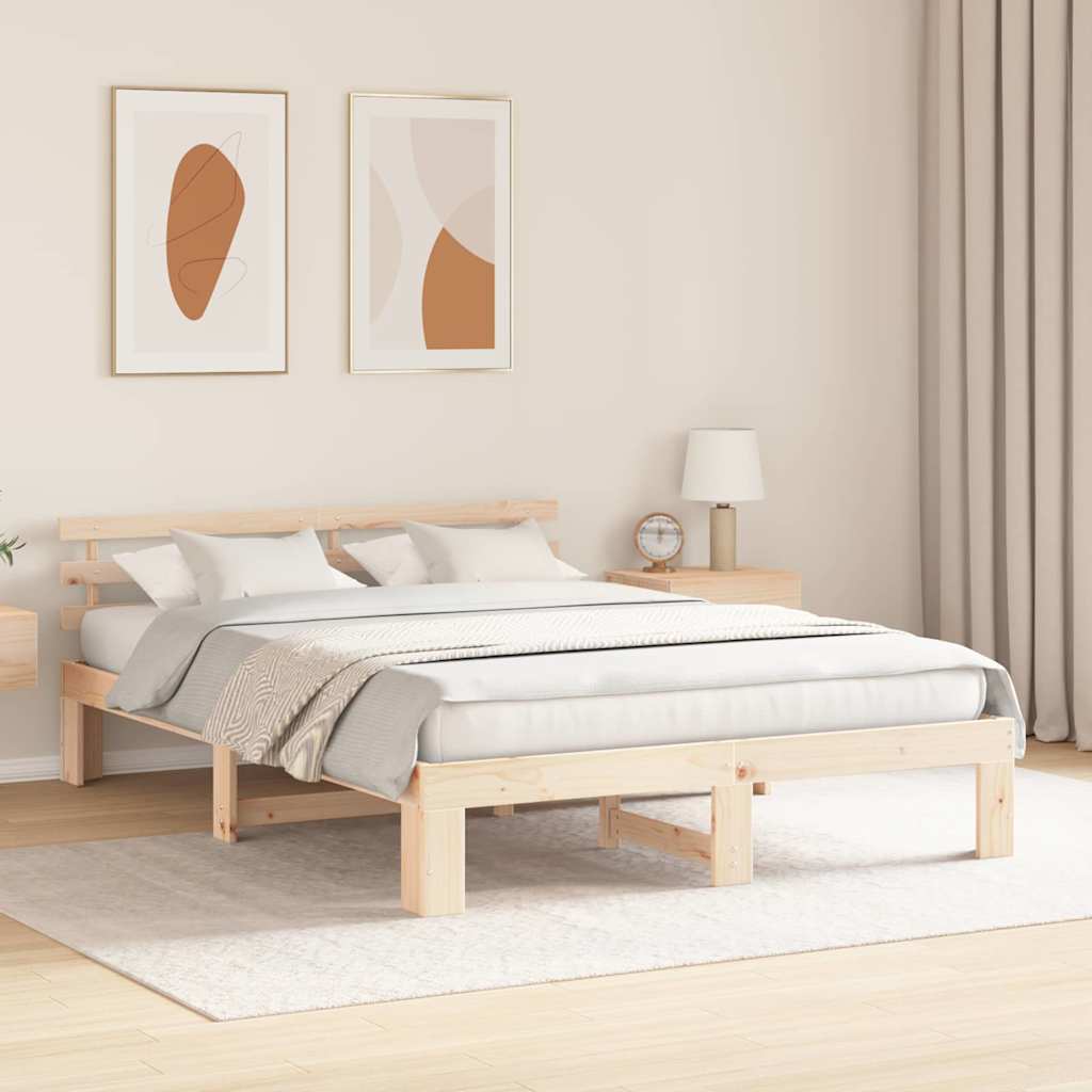Cadre de lit avec tête de lit Naturel 160 x 200 cm Pin massif - XIOS