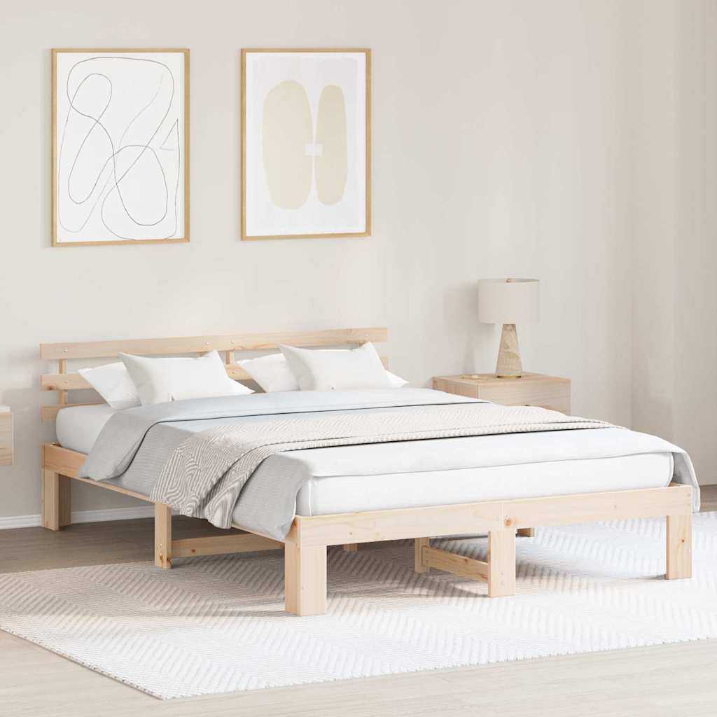 Cadre de lit avec tête de lit Naturel 140 x 200 cm Pin massif - XIOS