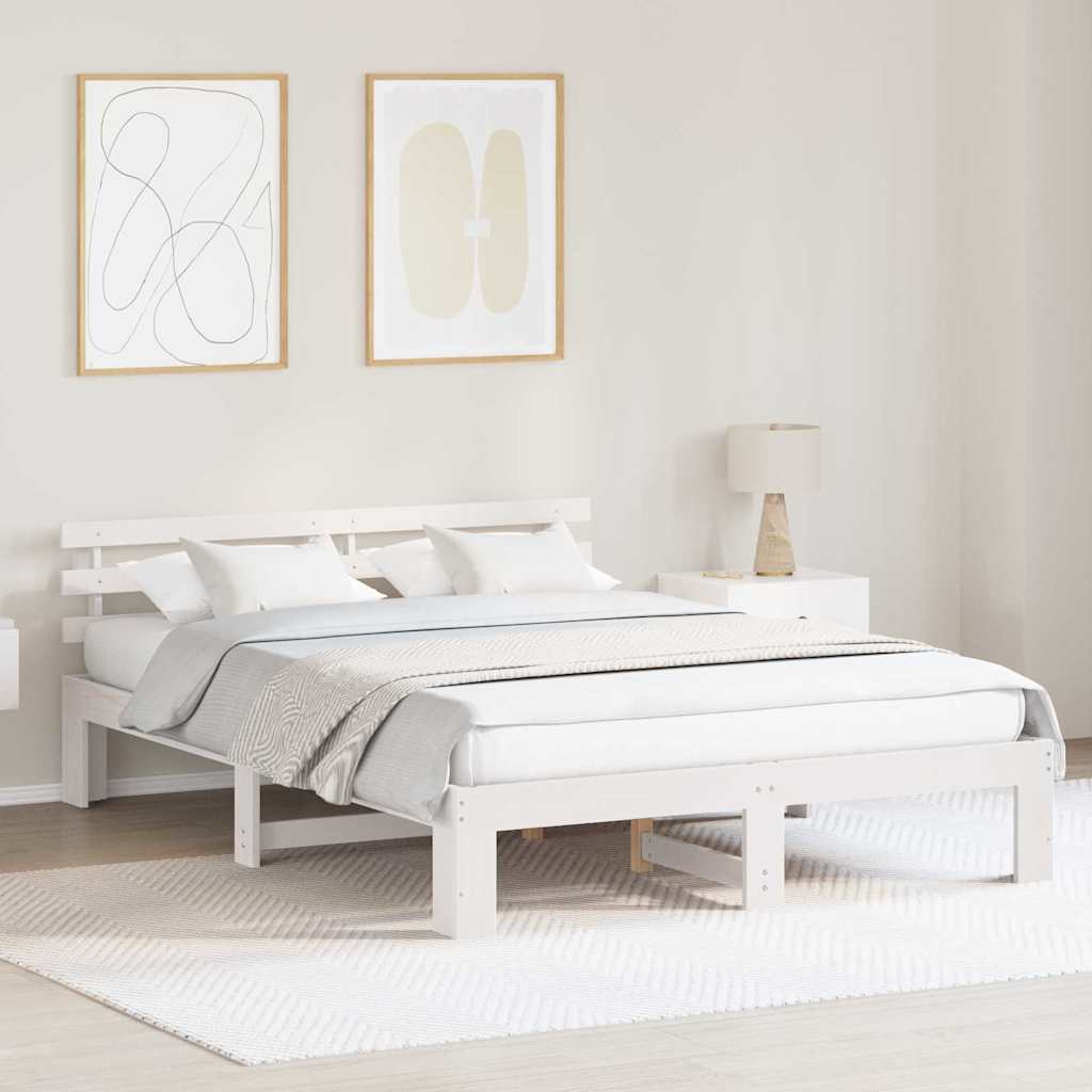 Cadre de lit avec tête de lit Blanc 140 x 200 cm Pin massif - XIOS