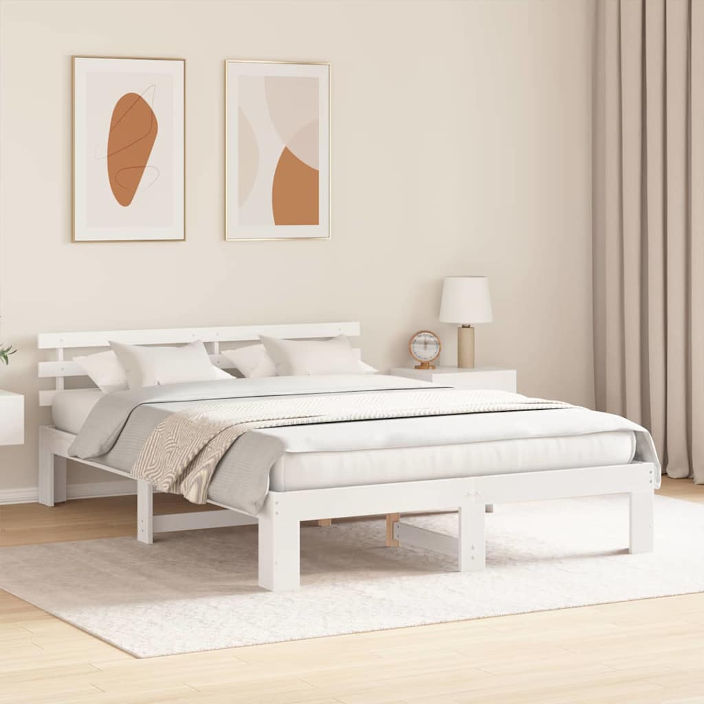 Cadre de lit avec tête de lit Blanc 140 x 200 cm Pin massif - XIOS