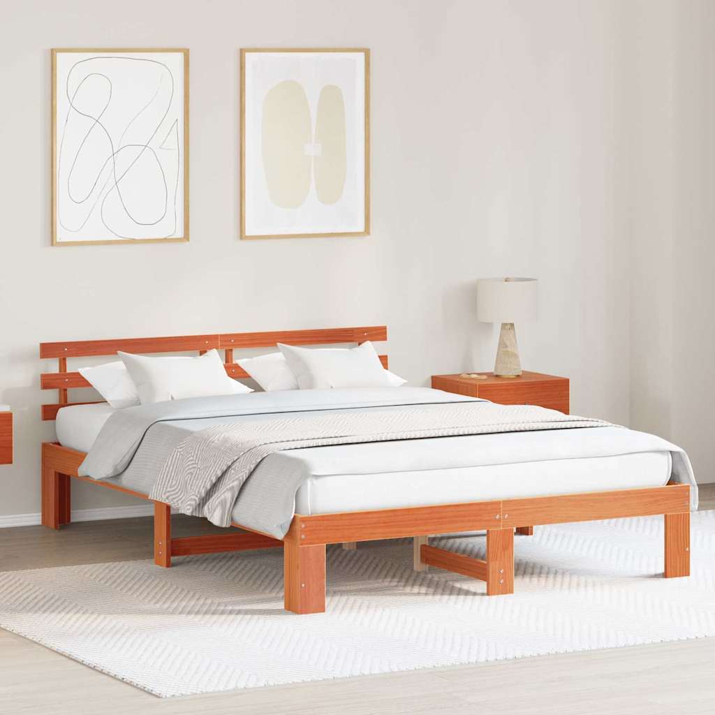 Cadre de lit avec tête de lit Brun cire 140 x 200 cm Pin massif - XIOS