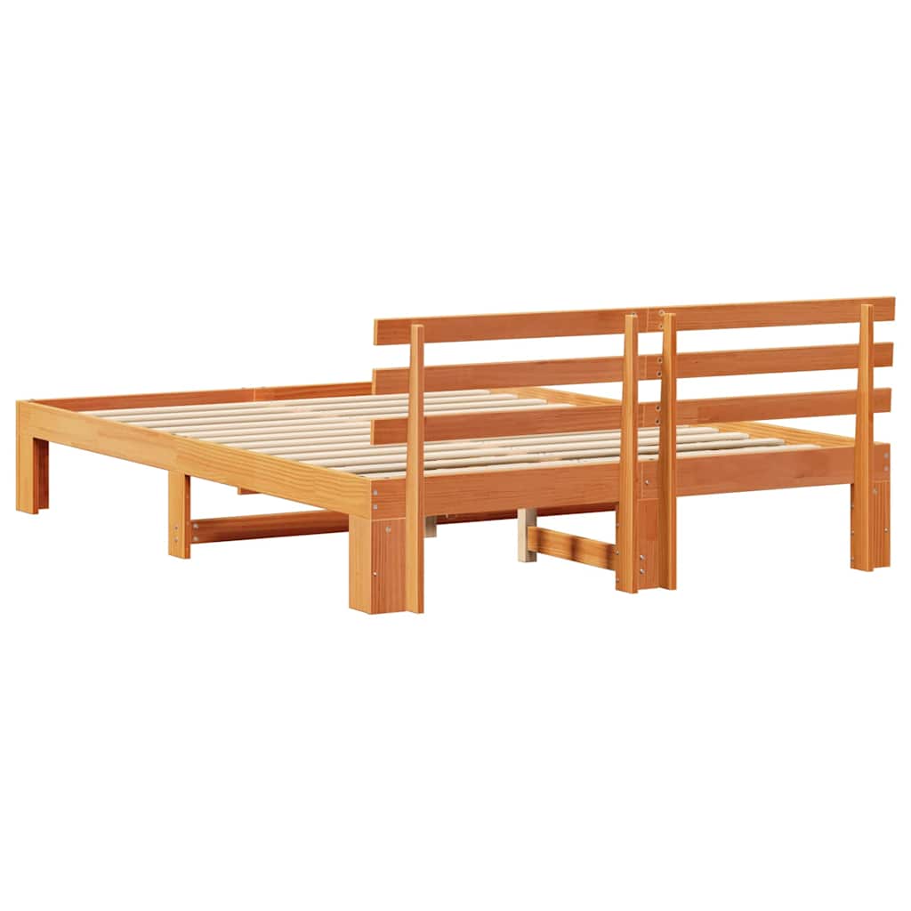 Cadre de lit avec tête de lit Brun cire 140 x 200 cm Pin massif - XIOS