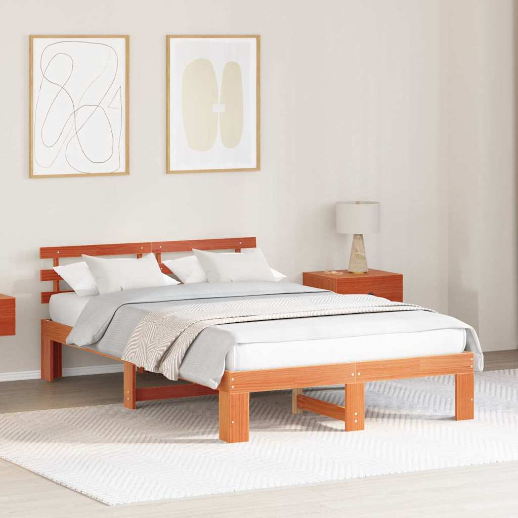 Cadre de lit avec tête de lit Brun cire 120 x 200 cm Pin massif - XIOS