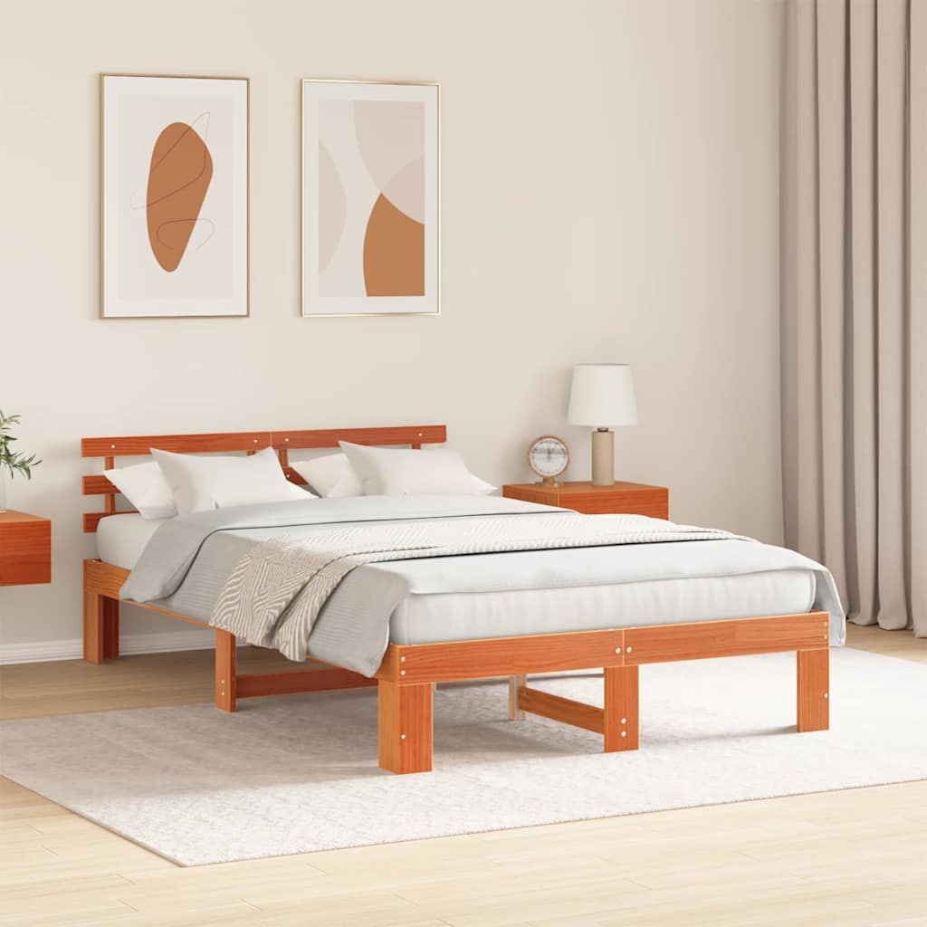 Cadre de lit avec tête de lit Brun cire 120 x 200 cm Pin massif - XIOS