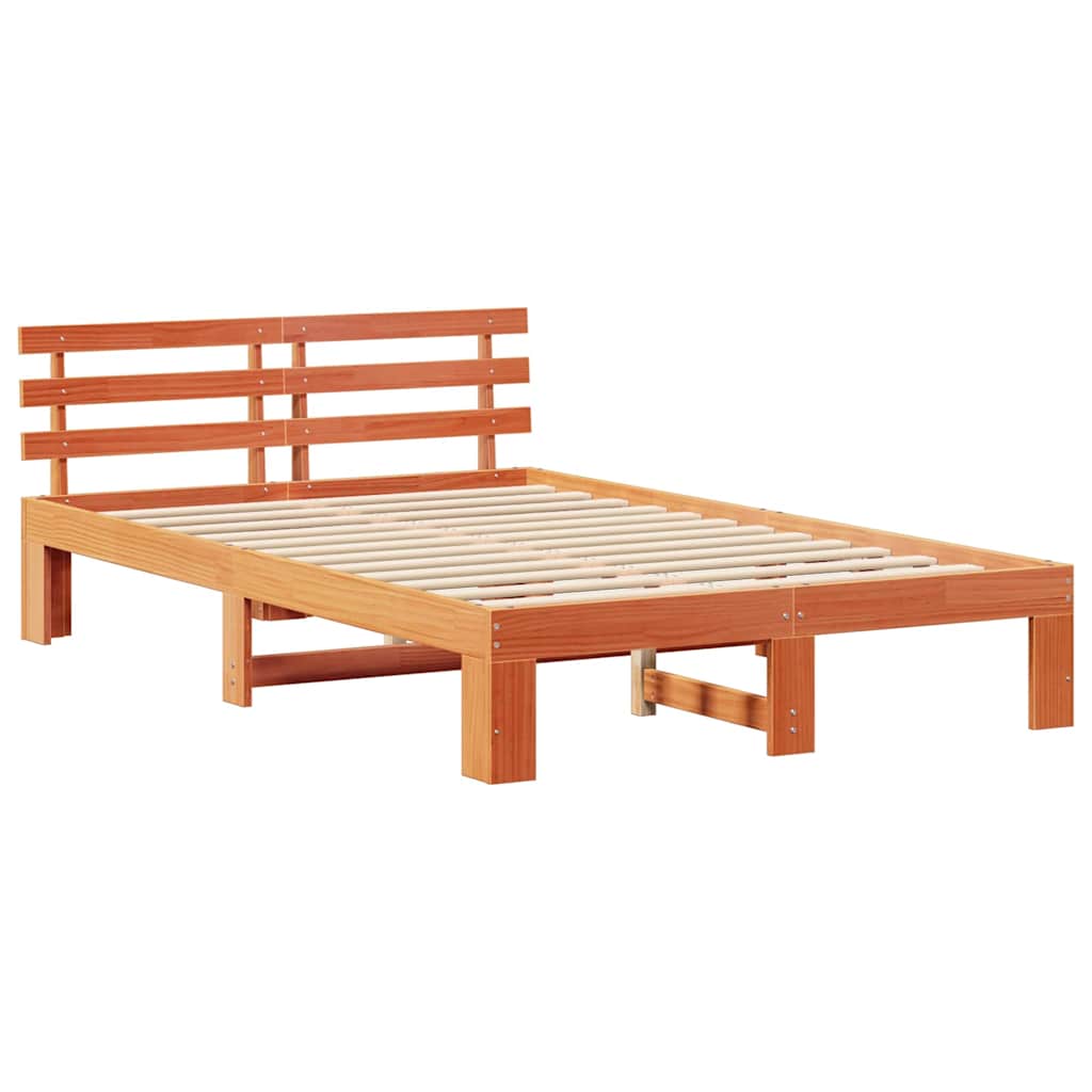 Cadre de lit avec tête de lit Brun cire 140 x 190 cm Pin massif - XIOS