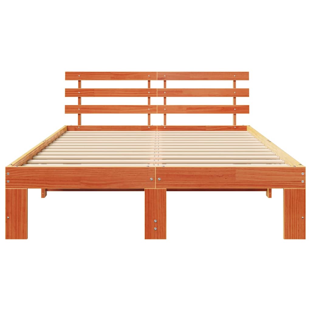 Cadre de lit avec tête de lit Brun cire 140 x 190 cm Pin massif - XIOS