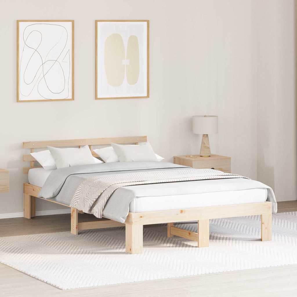 Cadre de lit avec tête de lit Naturel 135 x 190 cm Pin massif - XIOS