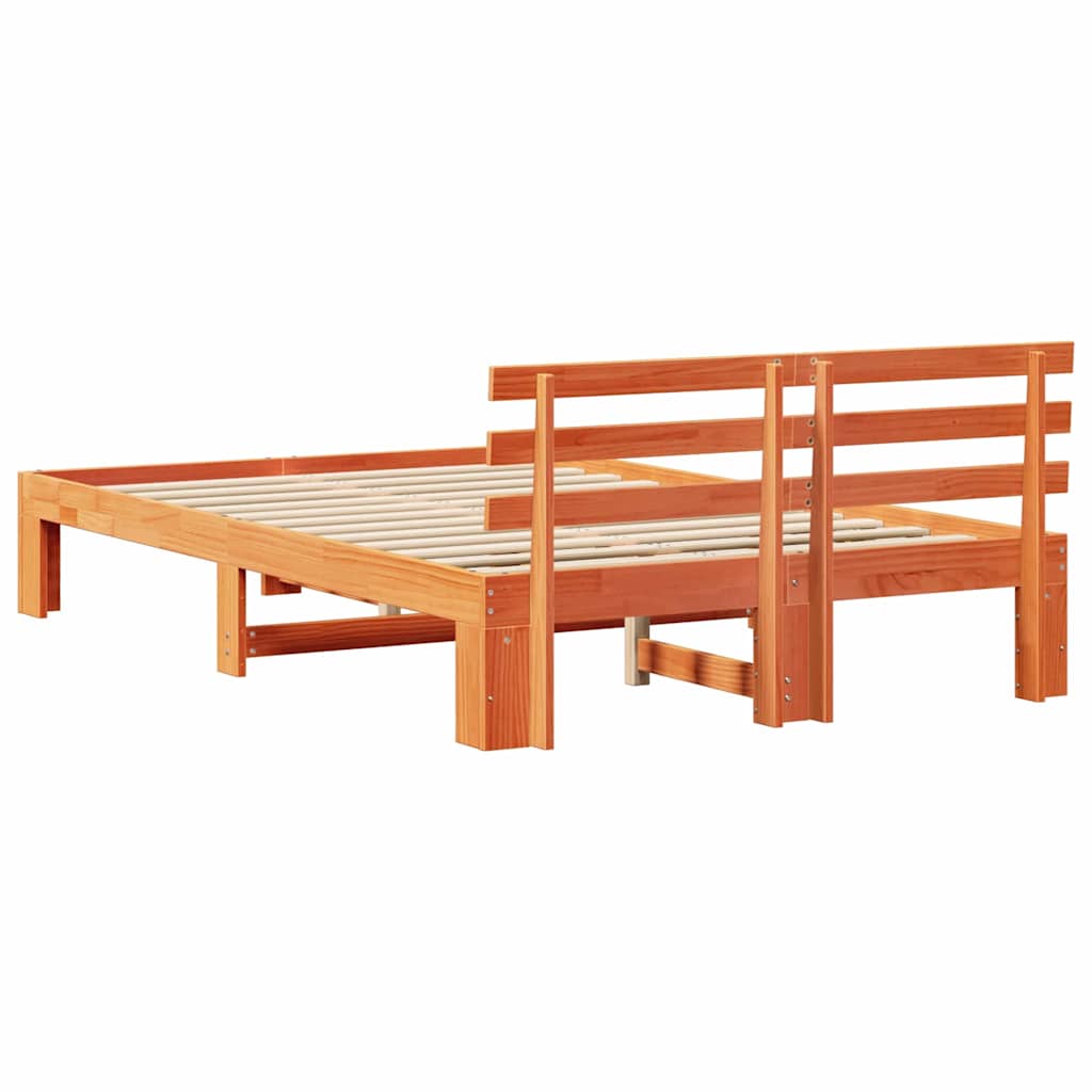 Cadre de lit avec tête de lit Brun cire 135 x 190 cm Pin massif - XIOS