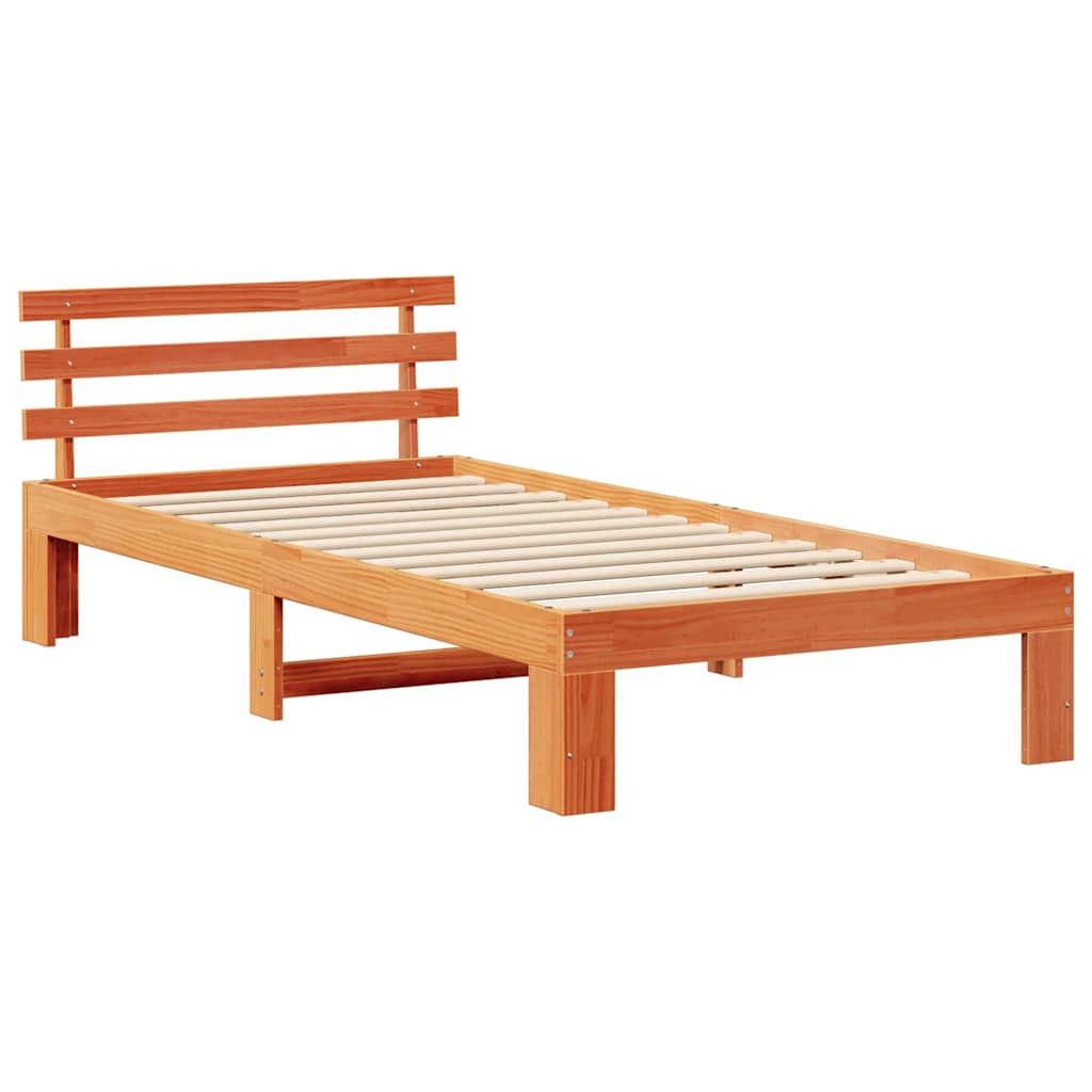 Cadre de lit avec tête de lit Brun cire 100 x 200 cm Pin massif - XIOS