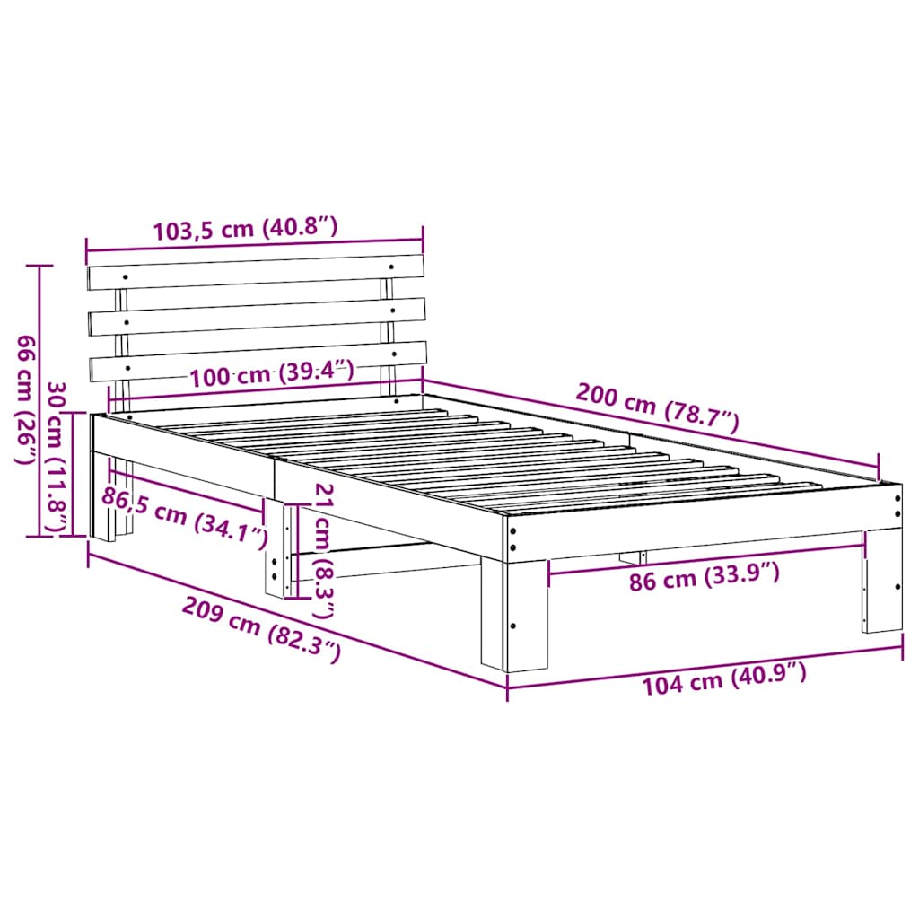 Cadre de lit avec tête de lit Brun cire 100 x 200 cm Pin massif - XIOS