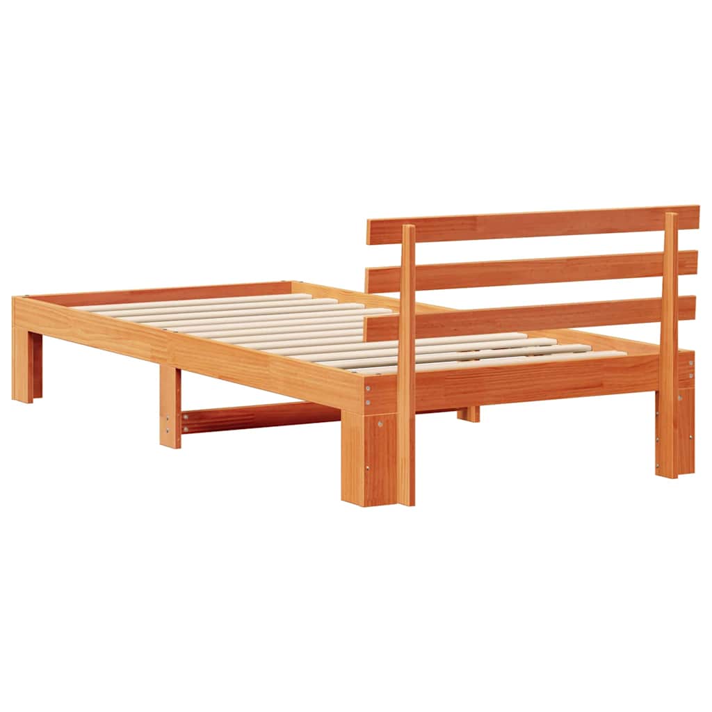 Cadre de lit avec tête de lit Brun cire 90 x 200 cm Pin massif - XIOS