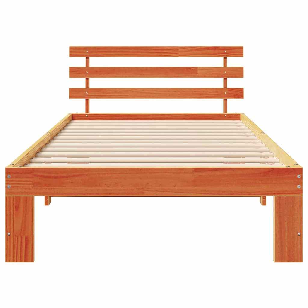 Cadre de lit avec tête de lit Brun cire 90 x 200 cm Pin massif - XIOS