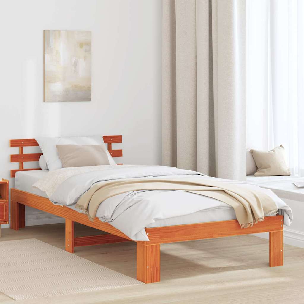 Cadre de lit avec tête de lit Brun cire 90 x 190 cm Pin massif - XIOS