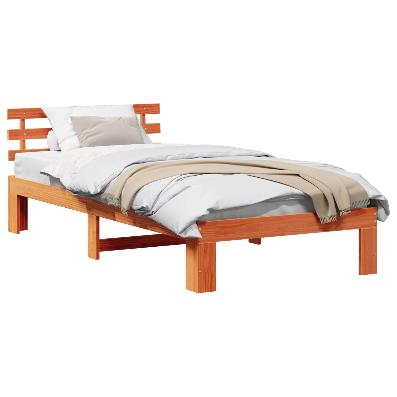 Cadre de lit avec tête de lit Brun cire 90 x 190 cm Pin massif - XIOS