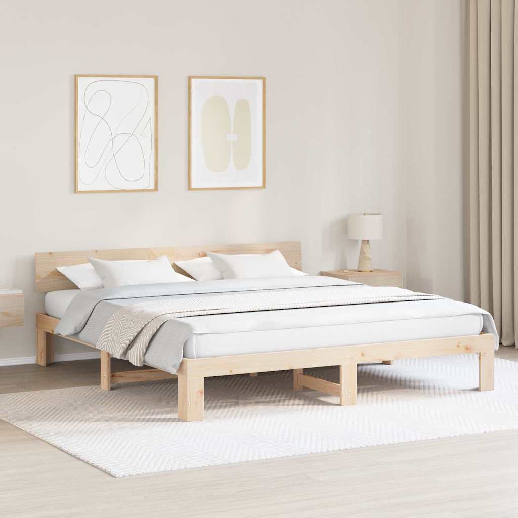 Cadre de lit avec tête de lit Naturel 200 x 200 cm Pin massif - XIOS