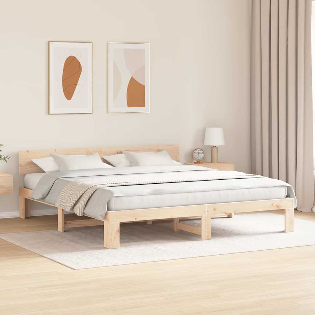 Cadre de lit avec tête de lit Naturel 200 x 200 cm Pin massif - XIOS