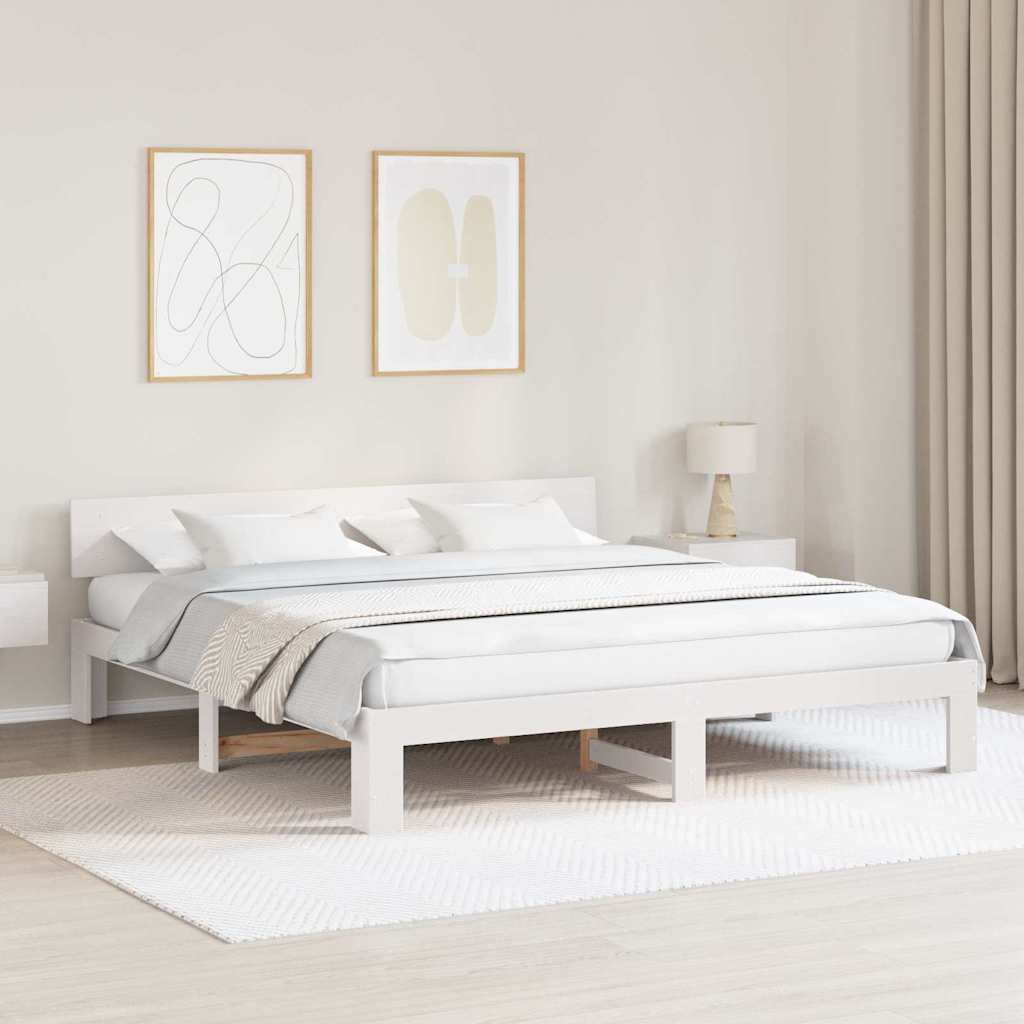 Cadre de lit avec tête de lit Blanc 200 x 200 cm Pin massif - XIOS