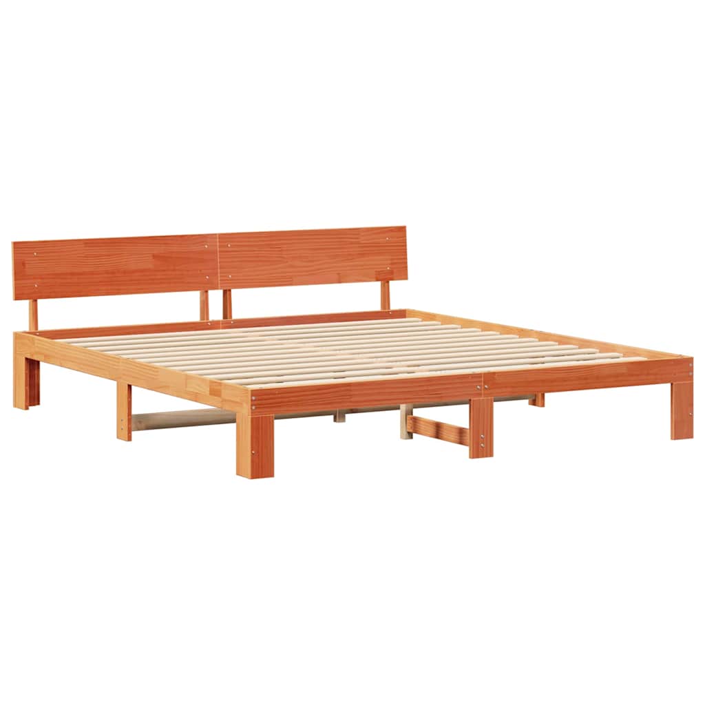 Cadre de lit avec tête de lit Brun cire 200 x 200 cm Pin massif - XIOS