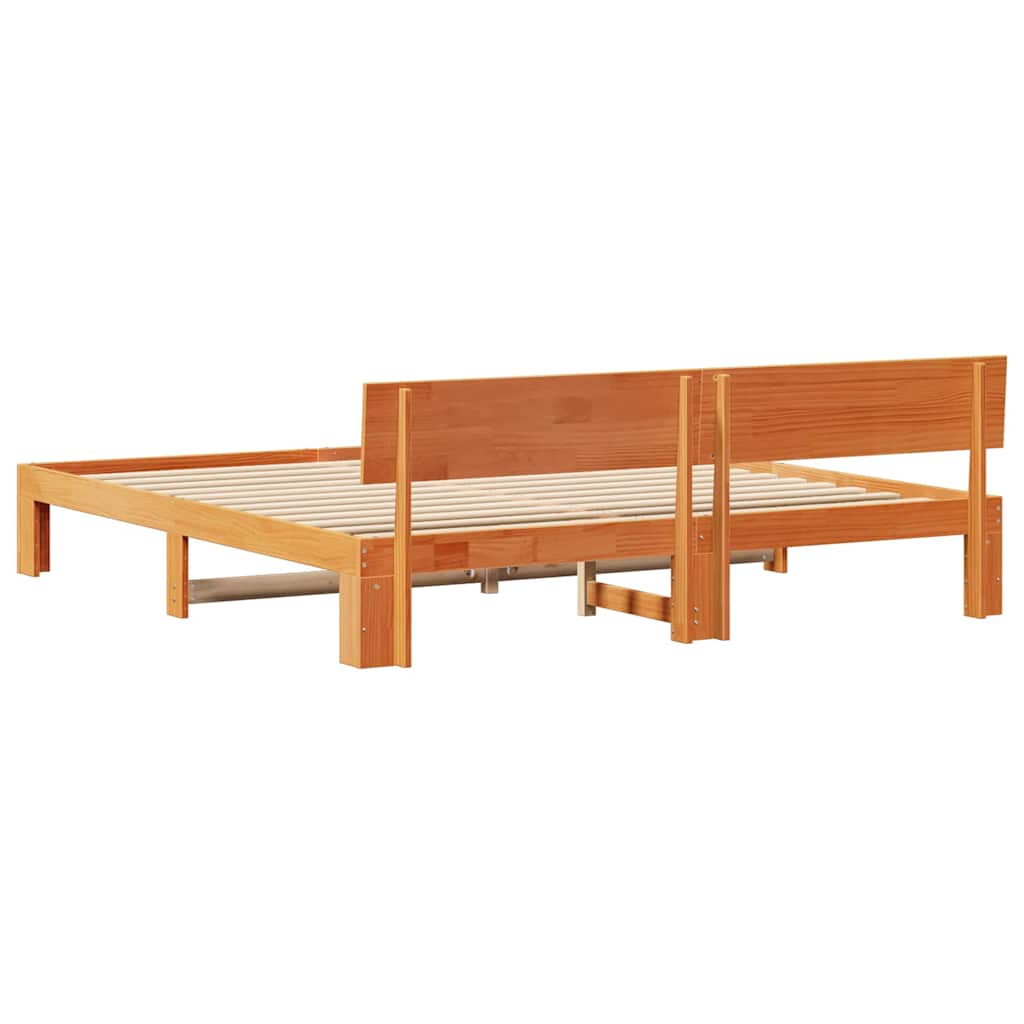 Cadre de lit avec tête de lit Brun cire 200 x 200 cm Pin massif - XIOS