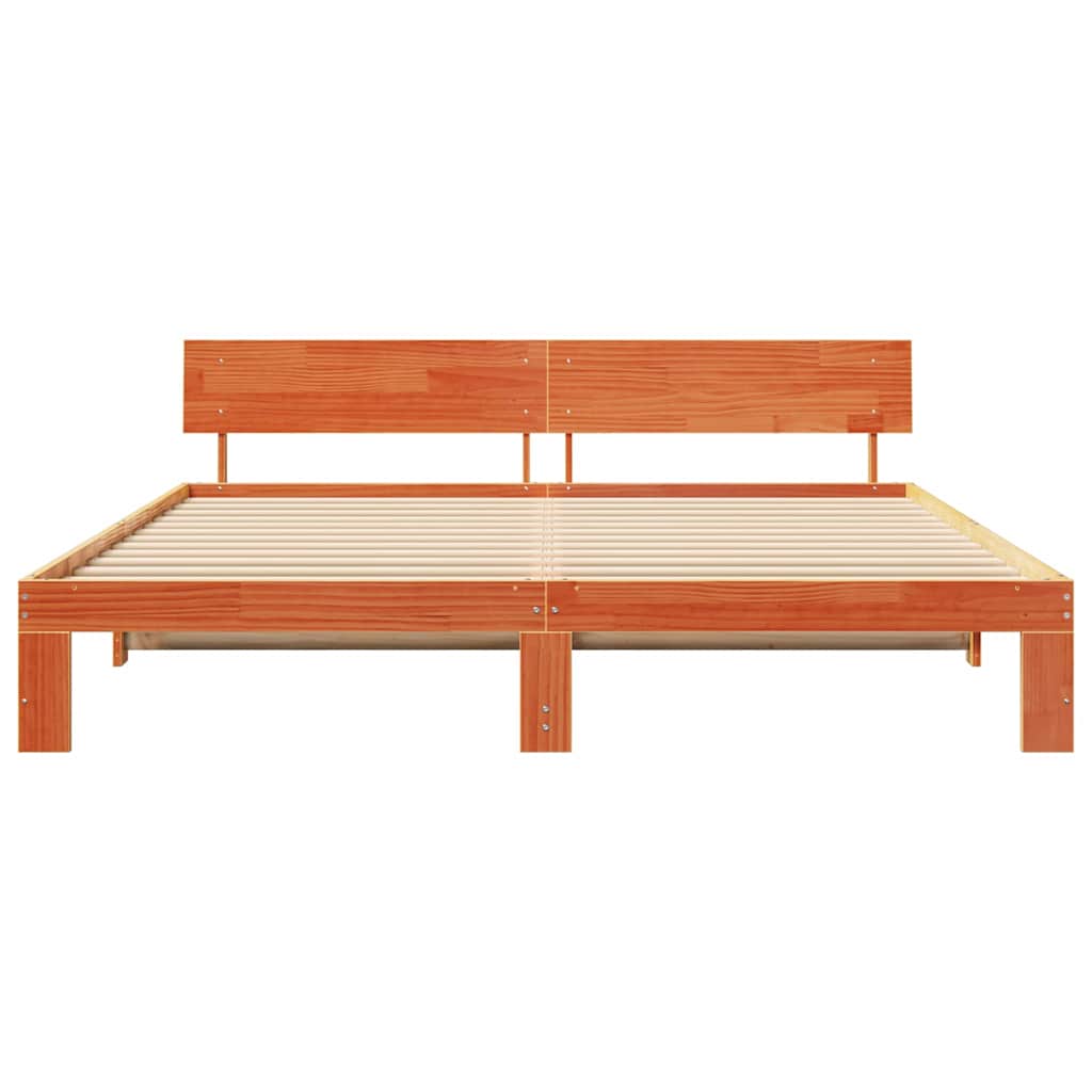 Cadre de lit avec tête de lit Brun cire 200 x 200 cm Pin massif - XIOS