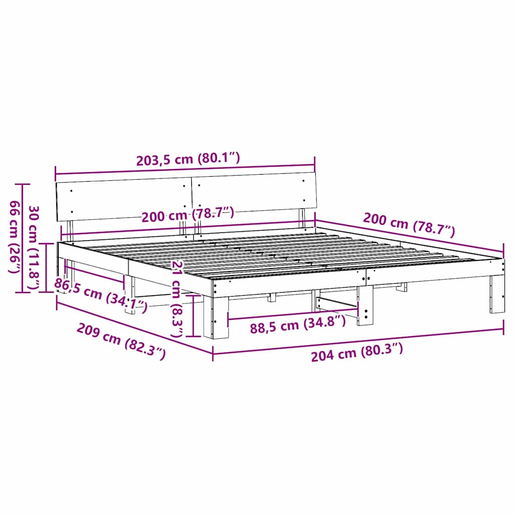 Cadre de lit avec tête de lit Brun cire 200 x 200 cm Pin massif - XIOS