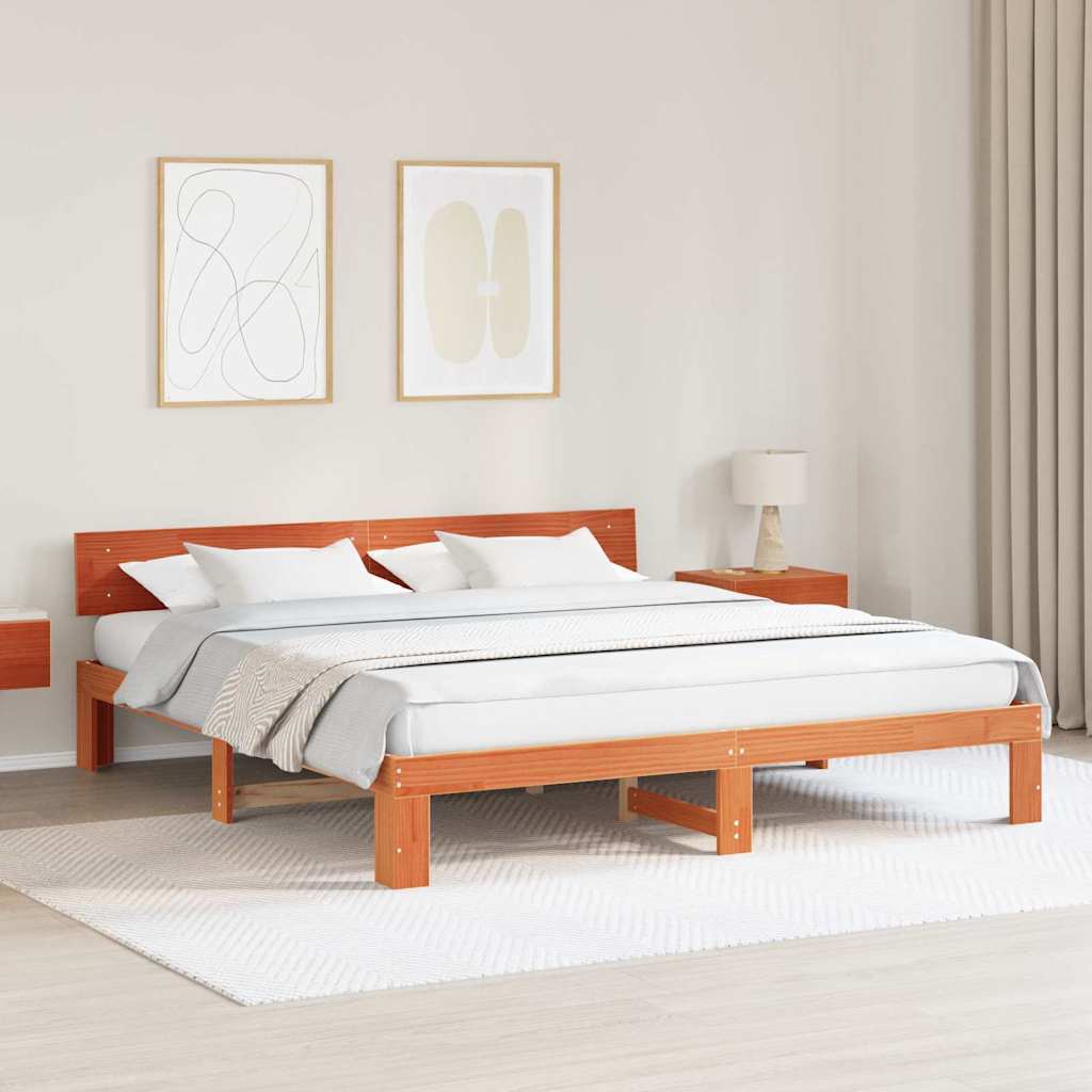 Cadre de lit avec tête de lit Brun cire 180 x 200 cm Pin massif - XIOS