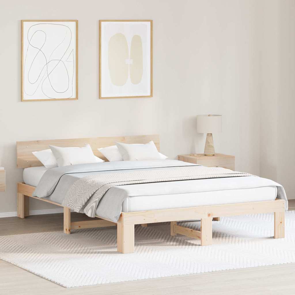 Cadre de lit avec tête de lit Naturel 160 x 200 cm Pin massif - XIOS