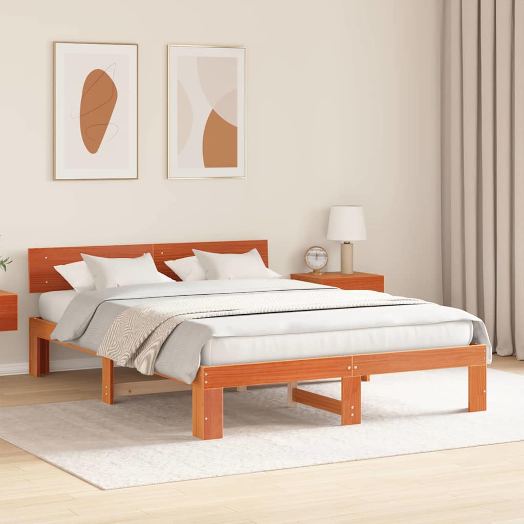 Cadre de lit avec tête de lit Brun cire 160 x 200 cm Pin massif - XIOS