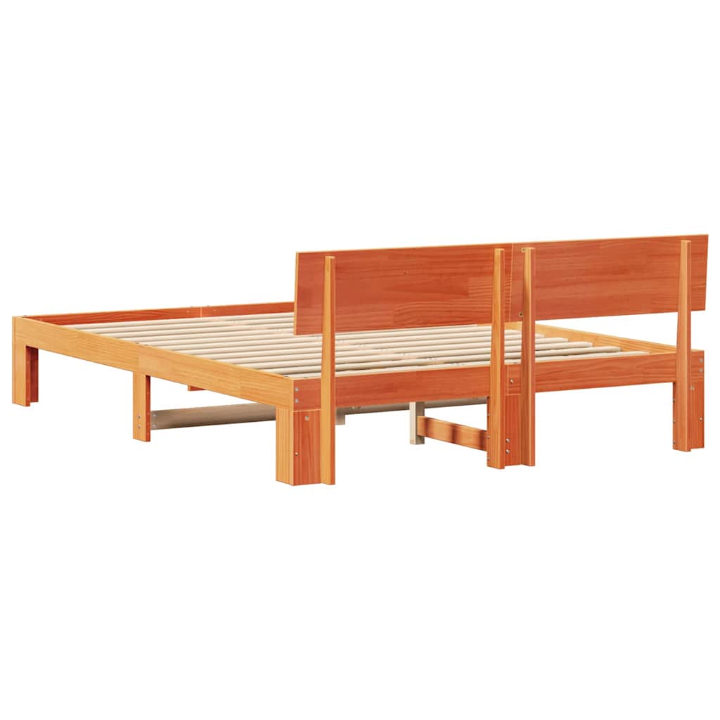 Cadre de lit avec tête de lit Brun cire 160 x 200 cm Pin massif - XIOS