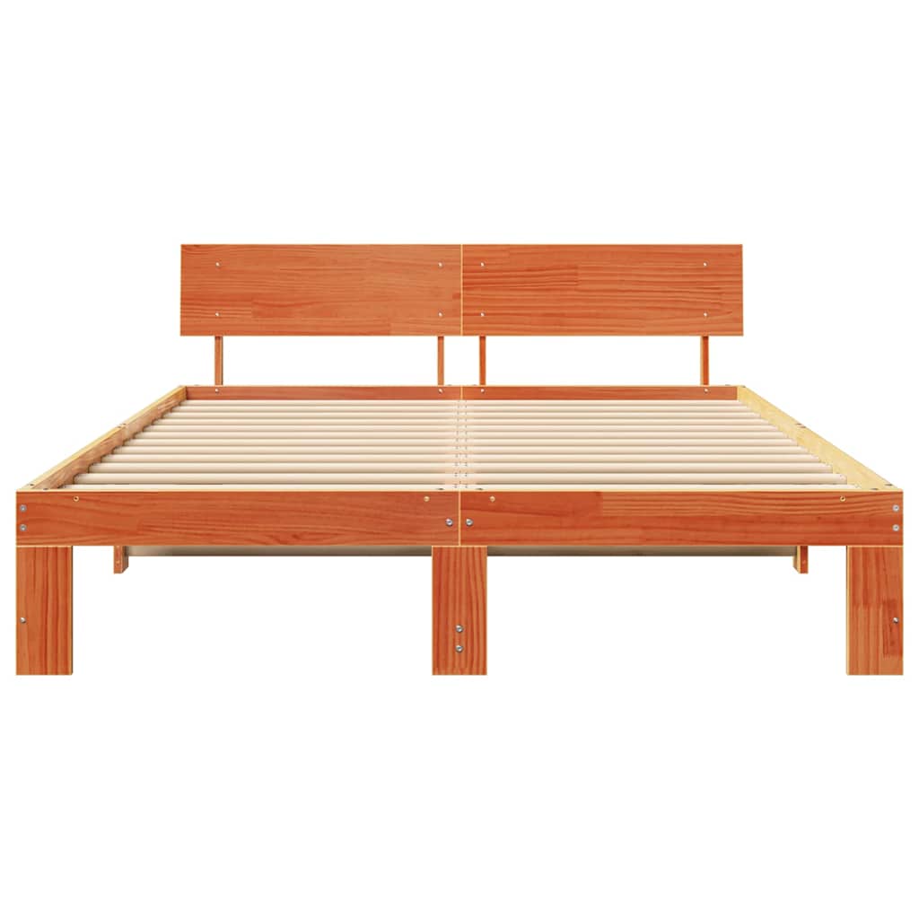Cadre de lit avec tête de lit Brun cire 160 x 200 cm Pin massif - XIOS