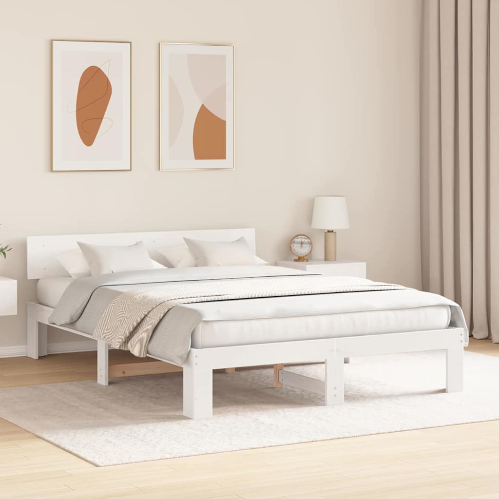 Cadre de lit avec tête de lit Blanc 140 x 200 cm Pin massif - XIOS