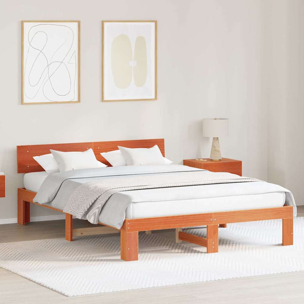 Cadre de lit avec tête de lit Brun cire 140 x 200 cm Pin massif - XIOS