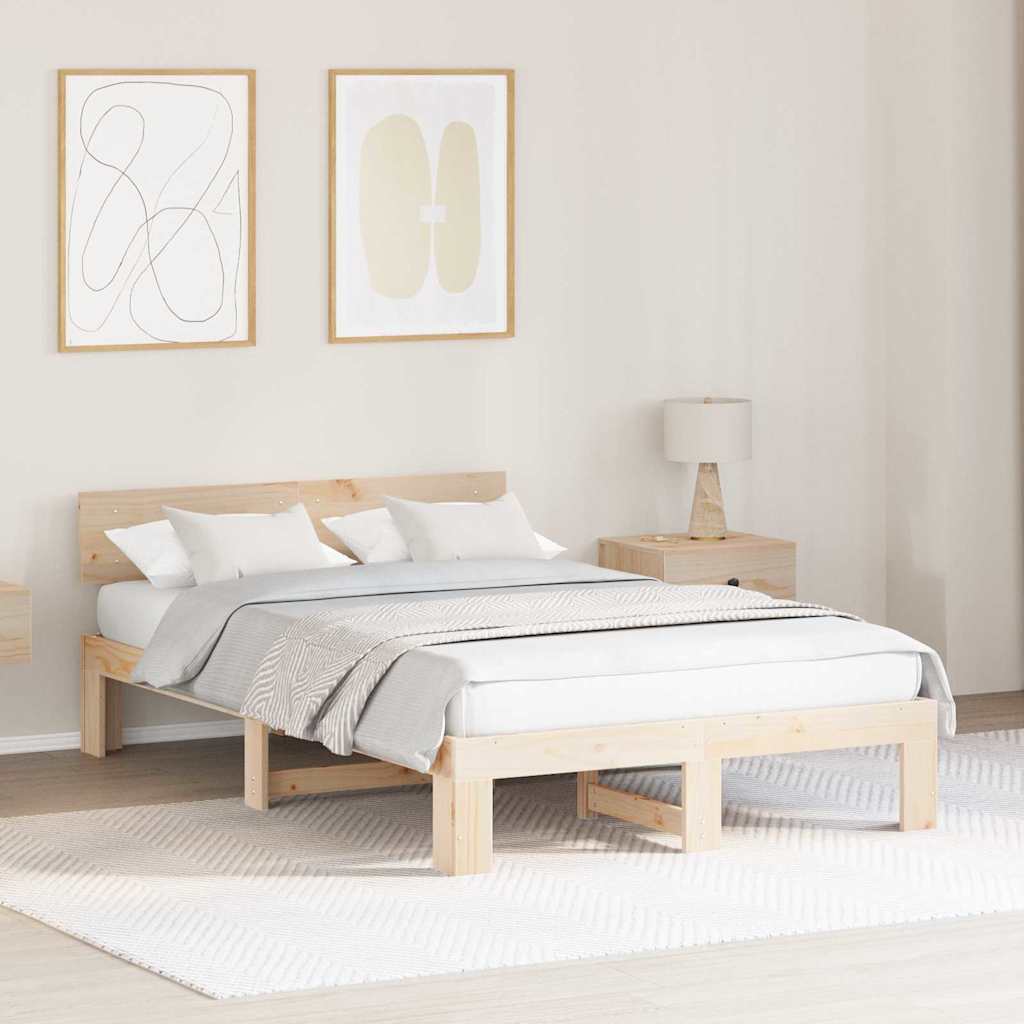 Cadre de lit avec tête de lit Naturel 120 x 200 cm Pin massif - XIOS
